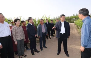 President Xi Jinping in Ningxia visiting vineyards. He is a great promoter and supporter of Ningxia as a premier wine region in China. Pic- Courtesy Vino-Joy