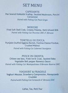 The Menu for the day crafted by Chef Matteo